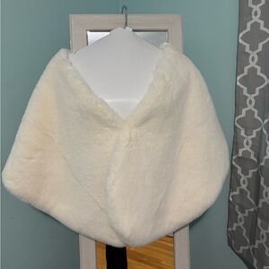 Christian Siriano White/cream faux fur wrap cape bride
